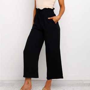 Womens Casual Elastic Waist Solid Pants with Pockets